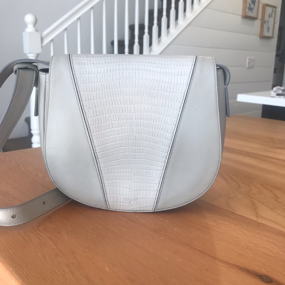 Vince Modern V Lizard Embossed Crossbody Bag